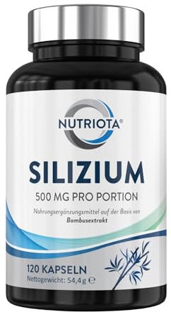 Nutriota Silicea/Silizium 500mg | 120 hochwirksame Kapseln | Aus Bambusextrakt | Unterstützung für Haare, Haut und Nägel