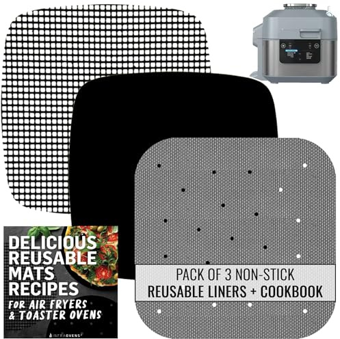 Air Fryer Liners Reusable for Ninja Speedi 6 qt 12-in-1, Dash 10 Liter, PowerXL 7 qt, Ultrean 4.5qt, XL Accessories with Cooking Recipes, Non Disposable Replacement for Parchment Paper by INFRAOVENS