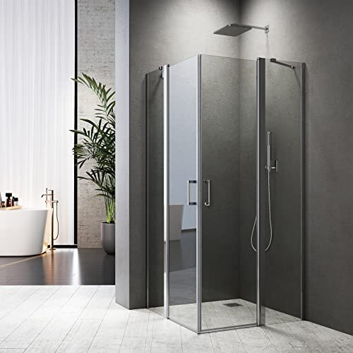 Duschabtrennung Glas Komplett mit Pendeltür 90x90cm Duschabtrennung aus 6 mm NANO-Glas Duschkabine Komplett Eckeinstieg Höhe 185cm