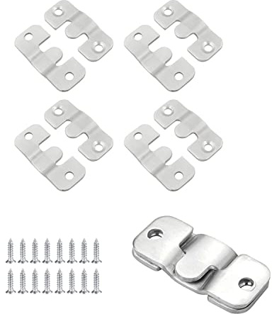JZK 4 Pairs Flush Concealed Wall Mount Brackets with Screws, Heavy Duty headboard Wall Brackets, Picture Frame Hanging Hook, Heavy Mirror Wall fixings, Interlocking Hang Buckles