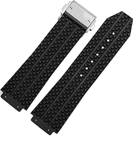 CZKE Für Hublot-Armband BIG BANG authentisches Armband Edelstahl Schnallenfreies Werkzeug neues schwarzes Silikon Herren Gummi-Armband 25 * 19 mm (Farbe: Diamant, Größe: 25 x 19 mm Roségold)