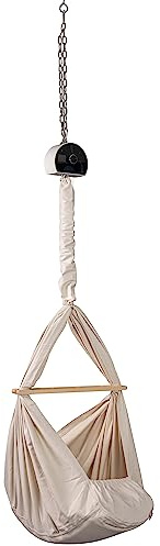 elvent® Lullaby Federwiege Set mit Matratze, Baumwolle, Made in Germany (Baby Hängewiege mit Motor & Deckenbefestigung, Naturbeige)