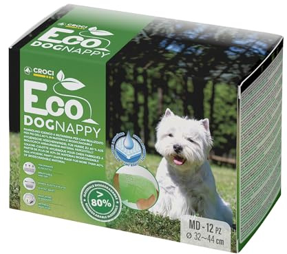 Croci Eco Dog Nappy - Male Dog Diapers - Dog Underpants for Pee - Biodegradable, Anti-odour, Disposable Dog Diapers, 12 Pieces, Size M, 32-44 CM