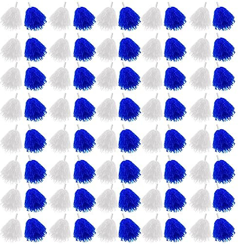 Meooeck 80 Pcs Cheerleading Pom Poms Sports Dance Spirit Cheer Pompoms with Handles Plastic Cheerleader Stuff for Sport Game Gymnastics Football Basketball Sports Team Dance Club Party(Blue, White)