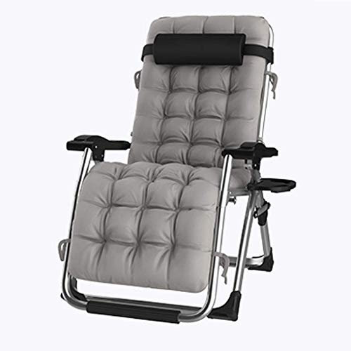 Patio Chairs Reclining for Heavy People Outdoor Beach Lawn Camping Portable Chair Foldable Deck Chair with Cushions Support 200kg Gray