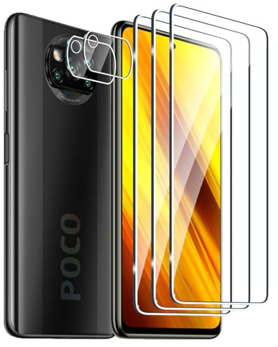 Fyqzio [3+2 Piezas Cristal templado compatible con Xiaomi Poco X3 PRO/Poco X3 NFC y protector de pantalla de cámara,sin burbujas,dureza 9H,antiarañazos,HD protector de pantalla