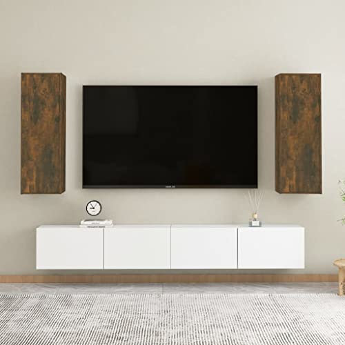 Lot de 2 supports TV multimédia - Armoires de rangement - Armoires de rangement - Chêne fumé - 30,5 x 30 x 90 cm - Matériau du bois pour salon, chambre à coucher, etc