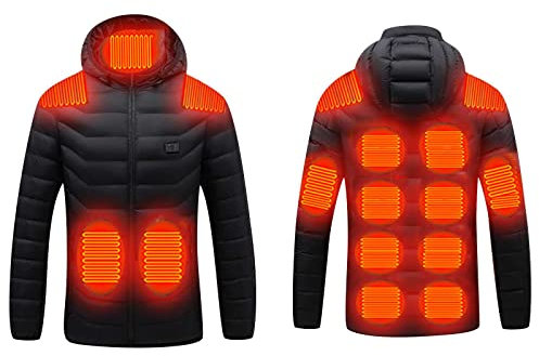 Battnot Beheizte Jacke Heizjacke Herren Damen Beheizbare Jacke Wärmende Beheizbare Weste Winter Warm Daunenjacke mit 3 Temperaturstufen 15 Heizzonen Heizmantel Funktionsjacke Outdoorjacke mit Kapuze