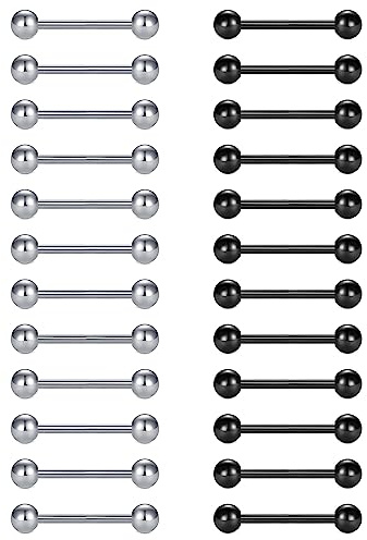 FECTAS 24 st tungpiercing set 14 G kirurgiskt stål piercing tunga tongue 12/14/16/18 mm silver svart, 16mm, Rostfritt stål