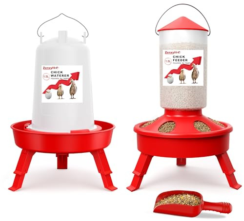ZenxyHoC 2-in-1 Küken Futterautomat 1,5L & Tränke 1,5L Set Rot