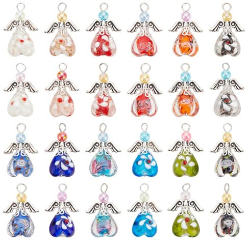 PH PandaHall 24 Stück 12 Farben Engelsflügel Charms Engelsflügel Anhänger Perlen Engel Baumeln Charms Lampwork Engel Charms Für Halskette Armband Ohrringe Schmuckherstellung DIY Handwerk