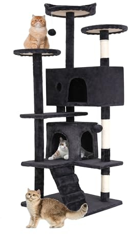 BestPet 139cm Cat Tree Tower for Indoor Cats,Multi-Level Furniture Activity Center with Scratching Posts Stand House Condo Funny Toys Kittens Pet Play House,Dark Gray