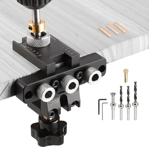 Ampvolts 8/10/15mm Holzdübel Bohrschablone Möbelbau - 3 in 1 Bohrlehre für Die Holzbearbeitung Exakte Dübellöchre, Bohrhilfe（mit Positionierungsclip Bohrer Perforator）