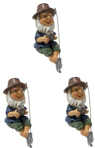 Sosoport 3pièces Figurine De Nain De Jardin Résine Statue Pêcheur Décoration De Jardin Créative Ornement Extérieur pour Paysage Et Étang