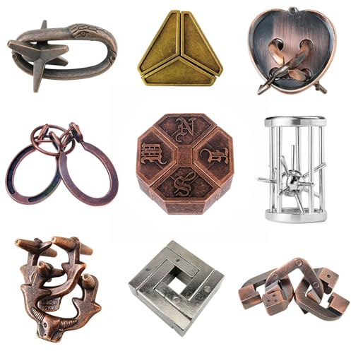 JurciCat Pussel med 9 bitar Metallpussel för vuxna Tänkande och logikspel perfekt som present