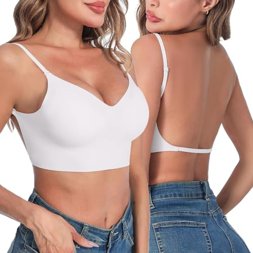 Générique Femmes Soutien-Gorge Dos Nu - Soutien-Gorge Invisible, sans Coutures légèrement doublé, Dos Ouvert à découpe Basse, Convertible en Soutien-Gorge Dos Nu Multiway Halter