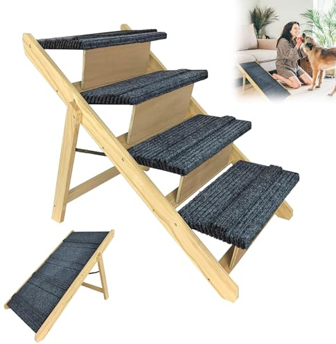 Suusolny 2-in1 Hunderampe Klappbar Hundetreppe Haustiertreppe Tiertreppe Holz mit Rutschfester Trittmatte Petwalk Hundeleiter bis zu 80 kg für Bett Sofa