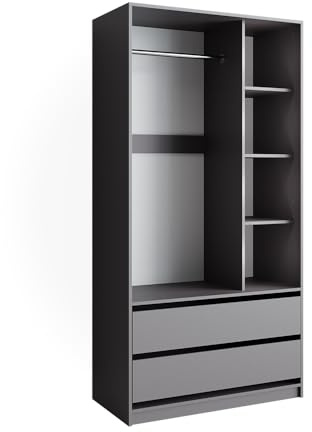 Vicco Kleiderschrank Elmo, Anthrazit, 100 x 200 cm | mit 2 Schubladen, zur Aufbewahrung von Kleidung und kombinierbar mit Elmo-Serie