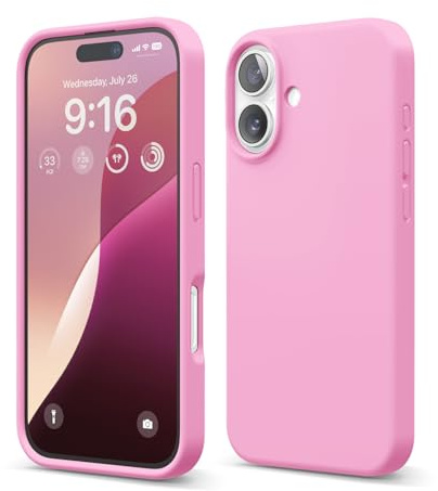 elago Silikon Hülle für iPhone 16 | Premium Silikon Handyhülle, Ganzkörper Schutzhülle [4 Lagige Stoßfeste Struktur], Mikrofaserfutter (Heiße Rosa)