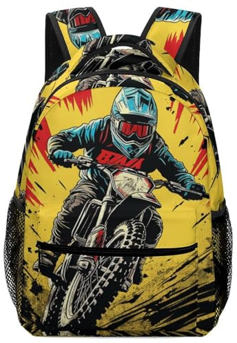 VesFy Kunst Motorrad Schulrucksack Motorrad Schulranzen Casual Daypack Buchtasche Büchertasche Mädchen Junge Kinder One Size