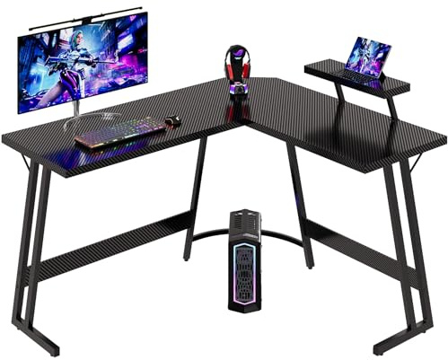 Devoko Escritorio Gaming de Esquina con Soporte para Monitor,150 x 130cm,Escritorio Gamer en Forma de L, para Estudio,Oficina,Gaming,Dormitorio (Carbono Negro)