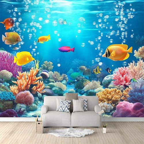 Decorative Wall Mural Underwater Creatures Fish Printed Wallpaper, Paste The Wall Installation 99 x 69/250 x 175 cm(WxH) Modern Photo Wallpaper for Bedroom and Living Room Colorful