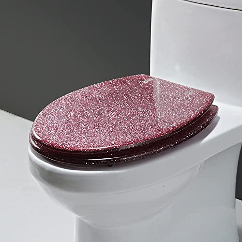 Resin Toilet Seat Glitter Toilet Seat Slow Close, Sparkle Toilet Seat Cover Oval, Easy Installation and Cleaning, Soft Close Toilet Seat, 36 * 42Cm,Black (Pink)