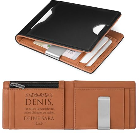Maverton Slim Wallet mit Münzfach aus echtem Rindsleder - Geldbörse Herren für 9 Karten- Geschenke für Männer - personalisierte Geschenke für ihn zum Valentinstag- schwarz-braun