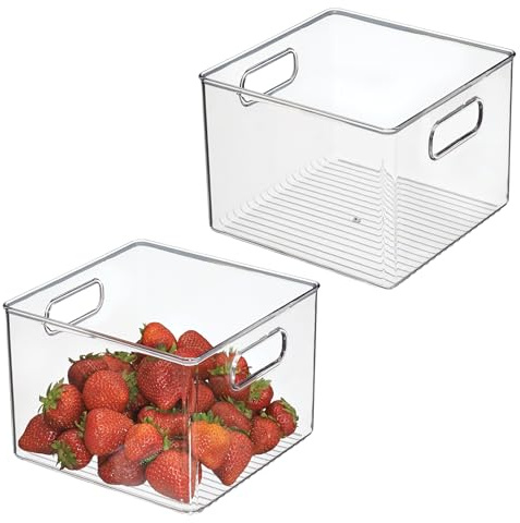 iDesign Pantry Storage Bin with Handles for Kitchen Cabinets or Fridge - Set of 2 - Clear - Made in USA