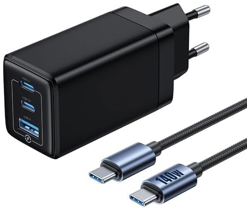 NOHON 65w Cargador USB C Carga Rapida: 3-Puertos GAN USB-C PD3.0 Cargador con 140W Tipo C Cable 1.2M, Compatible con MacBook Pro Air Airpods iPad iPhone16 15 14 13 12 11 Samsung Galaxy S24 S23 S22