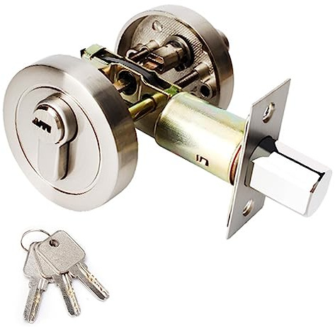 Single Cylinder Deadbolt Lock, Steel Satin Finish, Anti-Pick Security Deadbolt for Front Door, Easy Install DIY Deadbolt with 3 Keys, Suitable for Residential & Rental Properties
