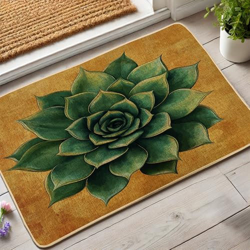 Felpudo de puerta verde suculenta, felpudo grande de cactus para decoración del hogar al aire libre e interior, goma impermeable, antideslizante, absorbe el polvo, fácil limpieza, 29 x 17 pulgadas