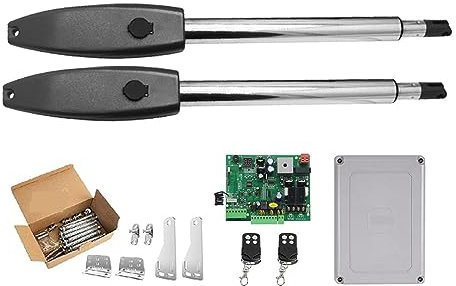 Motor Puerta Corredera, Kit de abrepuertas automático Operador de puerta doble de servicio pesado for puertas batientes dobles Motor de CA de hasta 16 pies o 880 lb,para Puerta de Jardín(KIT A)
