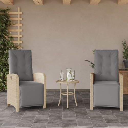 CINDERFUL Gartensessel mit Fußteil 2 STK. Verstellbar Poly Rattan,Verstellbarer Gartenstuhl aus Rattan mit bequemen Kissen für Outdoor