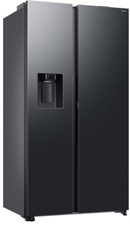 Samsung RS80F66KCFEF Side-by-Side Kühl-Gefrierkombination, AI Kühlschrank mit Gefrierfach, 178 cm, 634 l, Eis- und Wasserspender mit Festwasseranschluss, AI Voice Control & Energy Mode, Black Steel