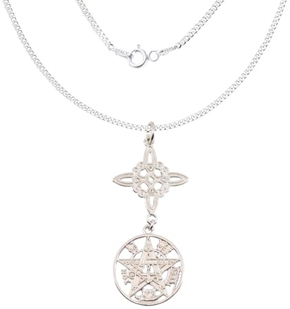 Collar Nudo de Bruja con Tetragramatón Plata de Ley 925 Italiana, Cadena largo 45 cm, Amuleto de Doble Protección con Nudo de Bruja, con Caja de Regalo (Nudo de Bruja y Tetragramatón Tradicional)