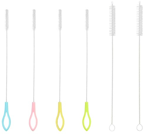 4 Pieces Multicolor Bottle Brush, Colorful Straw Brush with Handle, Straw Cleaning Brushes, with 2 Pieces Silver Straw Brushes, for Straws, Bottles, Test Tubes (Blue, Green, Pink, Yellow)