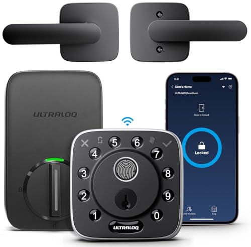 ULTRALOQ Bolt Fingerprint WiFi Smart Lock with Handle, App Remote Access | Works with Apple Home, Alexa, Google, WiFi Deadbolt Smart Locks for Front Door with Sensor, Geofence Auto Unlock, Auto-Lock