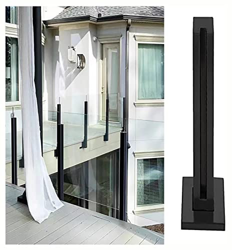 Ringhiera per Scale in Vetro Nero, Altezza 27-53, palo per balaustra Quadrato in Acciaio Inossidabile, Sistema di ringhiera in Vetro Resistente per balconi, patii e Piattaforme per Scale.