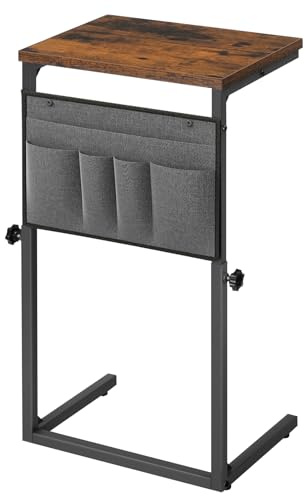 HOOBRO C-Form Beistelltisch, Höhenverstellbar 50–75 cm, Sofatisch, Couchtisch mit 5 Oxford-Stofftaschen, für Wohnzimmer, Schlafzimmer, Badezimmer, Freizeitbereich, Vintagebraun und Schwarz EBF77SF01