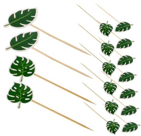 ERINGOGO 80 Piezas Decoraciones para Tartas Hojas de Tortuga, Insertos de Estilo Tropical para Cupcakes, Fiestas de Verano, Bodas y Baby Shower