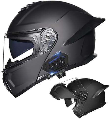 Frcychri Casque De Moto Modulaire Bluetooth, Casque Moto Homme Avant Rabattable Modulaire, Homologué ECE avec Double Visière, Casque Scooter, pour Hommes Femmes D,X-Large