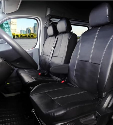 bangminda Universelle Auto-Sitzbezüge für Transporter LKW PU Leder Van-Sitzbezüge Vorn Autositzbezüge Vordersitzbezüge für Einzelfahrer und Doppel-Beifahrersitz Sitzschoner Set, Schwarz