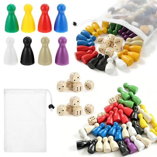 MUYAPAY 160 Pezzi Pedine Colorate Per Gioco in Legno, Giochi in Scatola, Dama, Gioco Halma, Ludo, 8 Colori (Rosso, Verde, Giallo, Blu, Bianco, Nero, Beige, Viola), con Borsa Portaoggetti
