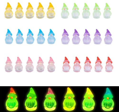 Goiern 30 pièces Nains de Jardin Lumineux en Mini résine Gnomes minuscules Fées Figurines de Jardin Brillantes dans Le Noir Décoration Miniature de Gnomes pour Paysage ex