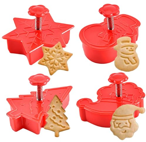 4 stampini per biscotti di Natale in PP 3D, simpatico set di formine per biscotti di Natale con design di pupazzo di neve, Babbo, albero e fiocco di neve, strumenti di cottura per stampi per f