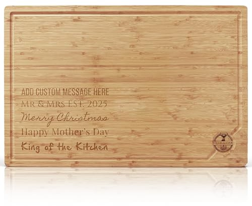 Deer & Oak Personalised Custom Engraved XXXL Chopping Board, 60x40x3.2cm Pre-Oiled Bamboo Cutting Board, Custom Kitchen Gift, Non Toxic Meat Fish Cheese Bread Board