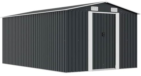 Mokuyary Gerätehaus 257x392x181 cm Metall Anthrazit Gartenhaus mit Pultdach, Geräteschuppen mit Schiebetür Schuppen für den Außenbereich Garten