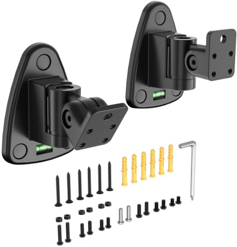 Upgraded Metal Speaker Wall Mount, Swivel & Tilt, Wall Speaker Mount for Small Speakers, Compatible with Samsung, Bose, JBL, Klipsch, Sony & Others, Wr Keyhole & Thread Hole, Hold up to 22lbs, 2 Pack