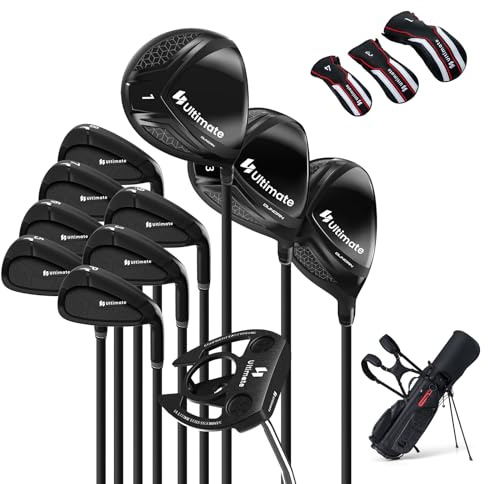 COSTWAY Set di Mazze da Golf per Uomo, Borsa con Tracolla e Maniglia, Copertura Antipioggia e 3 Coprimazzi, Driver 1 da 460CC, Fairway 3, Ibrido 4, Ferri 5, 6, 7, 8, 9, P, S e Putter (Con Supporto)